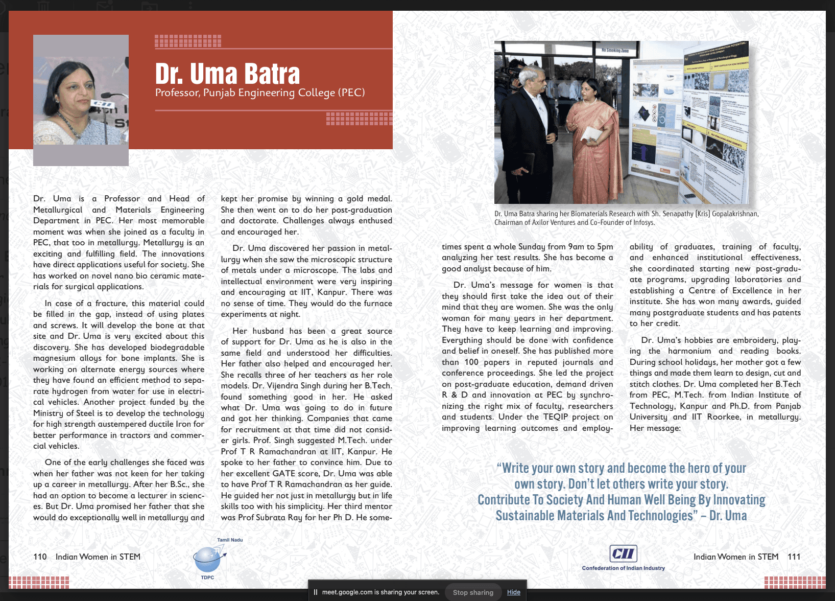 Magazine feature on Dr. Uma Batra, Professor at Punjab Engineering College
