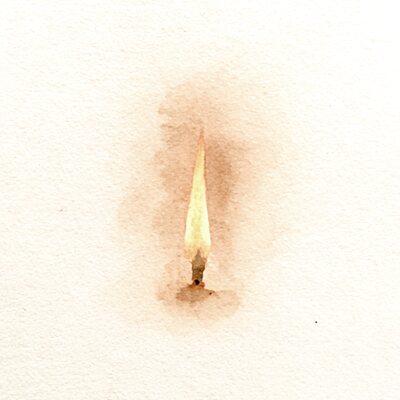 Watercolour of a single flame burning without a flicker